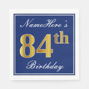 Servilleta De Papel 84.o cumpleaños elegante del oro azul, falso;