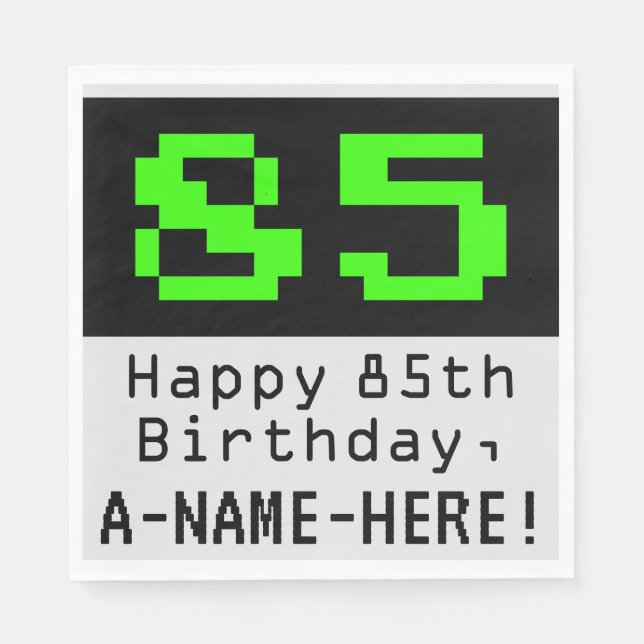 Servilleta De Papel 85º cumpleaños - Nerdy / Geeky Style "85" y nombre (Anverso)