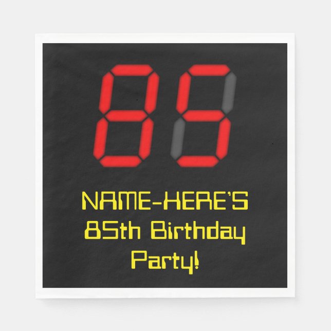 Servilleta De Papel 85º cumpleaños: Red Digital Clock Style "85" + Nom (Anverso)