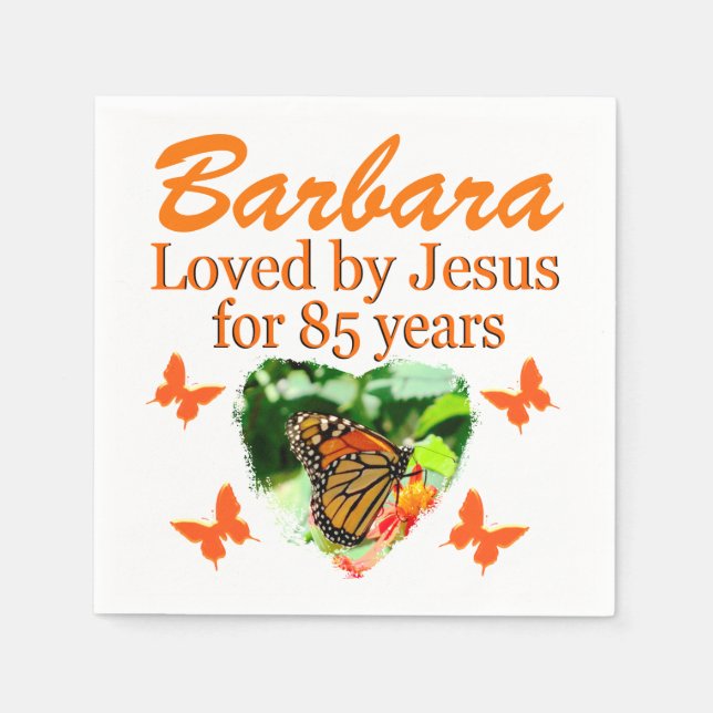 SERVILLETA DE PAPEL 85.º CUMPLEAÑOS NÁMINAS DE MARIPOSAS PERSONALIZADA (Anverso)