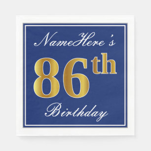 Servilleta De Papel 86.o cumpleaños elegante del oro azul, falso;