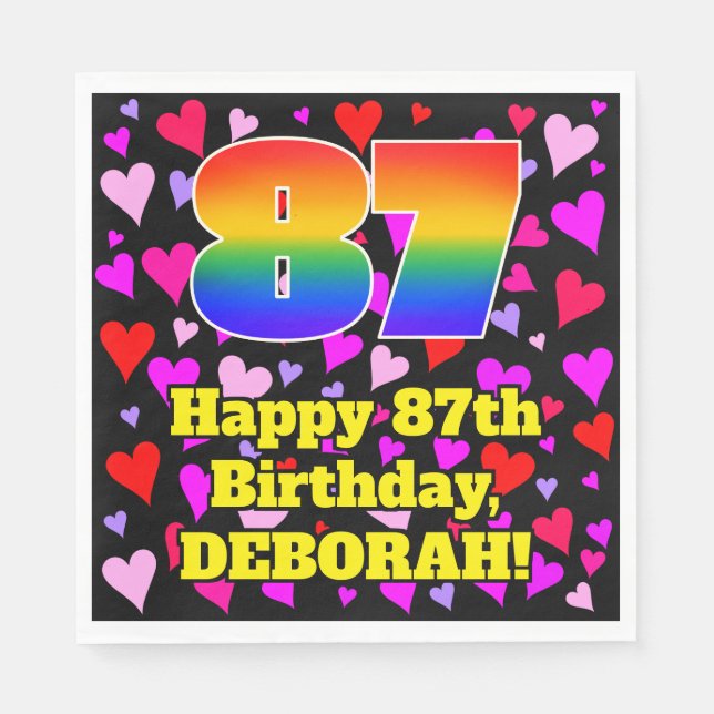 Servilleta De Papel 87º cumpleaños: Patrón de corazones amorosos, arco (Anverso)