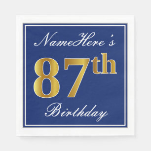 Servilleta De Papel 87.o cumpleaños elegante del oro azul, falso;