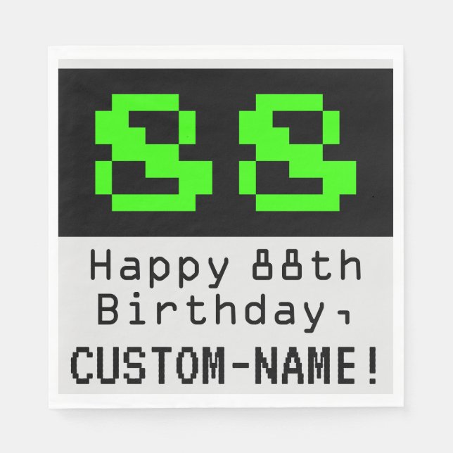 Servilleta De Papel 88º cumpleaños - Nerdy / Geeky Style "88" y nombre (Anverso)