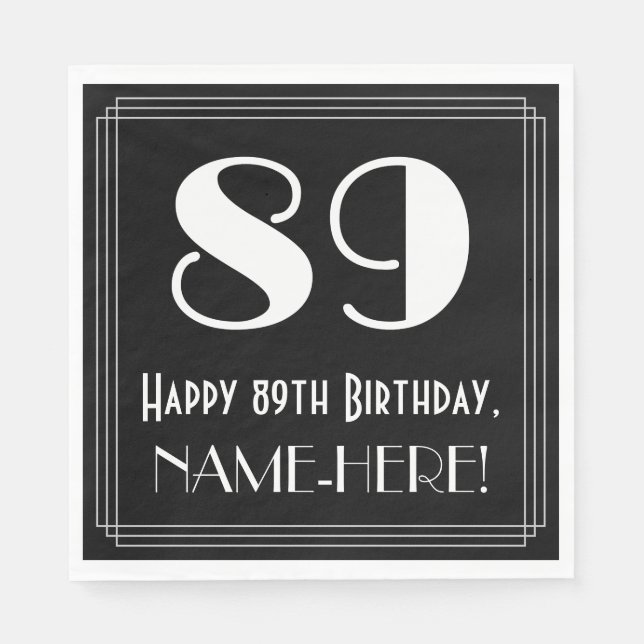 Servilleta De Papel 89º cumpleaños ~ Art Deco Inspirado Aspecto "89",  (Anverso)