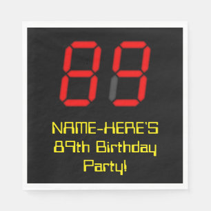 Servilleta De Papel 89º cumpleaños: Red Digital Clock Style "89" + Nom