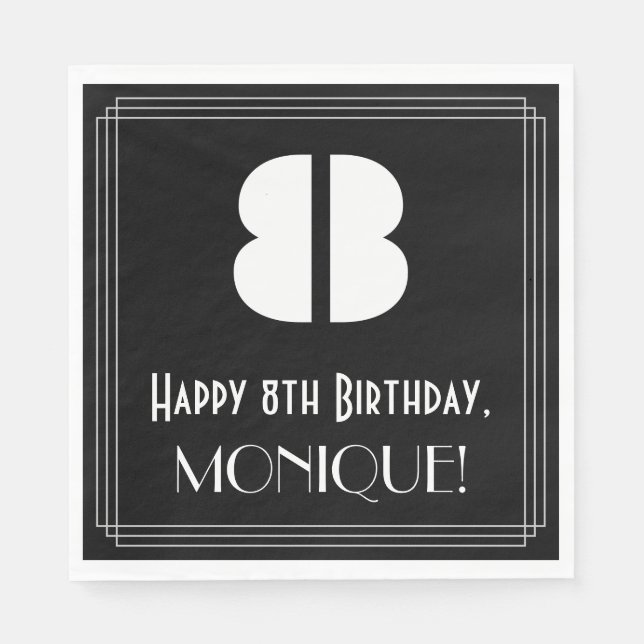 Servilleta De Papel 8.º Cumpleaños: Estilo Art Decó Inspirado "8" + No (Anverso)