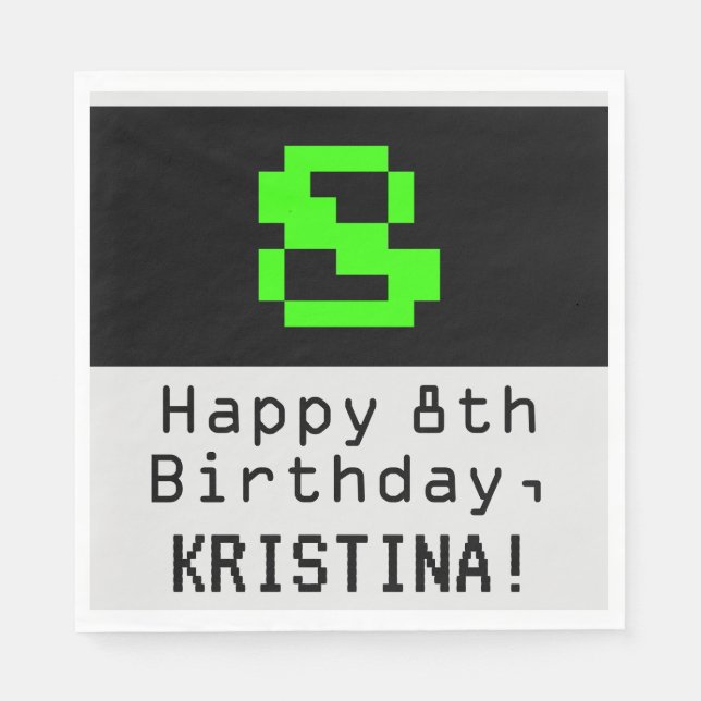 Servilleta De Papel 8 cumpleaños - Nerdy / Geeky Style "8" y nombre (Anverso)