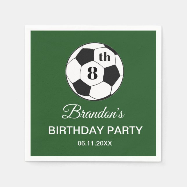Servilleta De Papel 8th Birthday Party Soccer Green Boys Sports (Anverso)