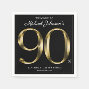 Servilleta De Papel 90.ª tipografía de oro sólido cumpleaños elegante