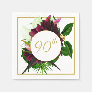 Servilleta De Papel 90.º Aniversario Moderno De Floral De Oro Azul