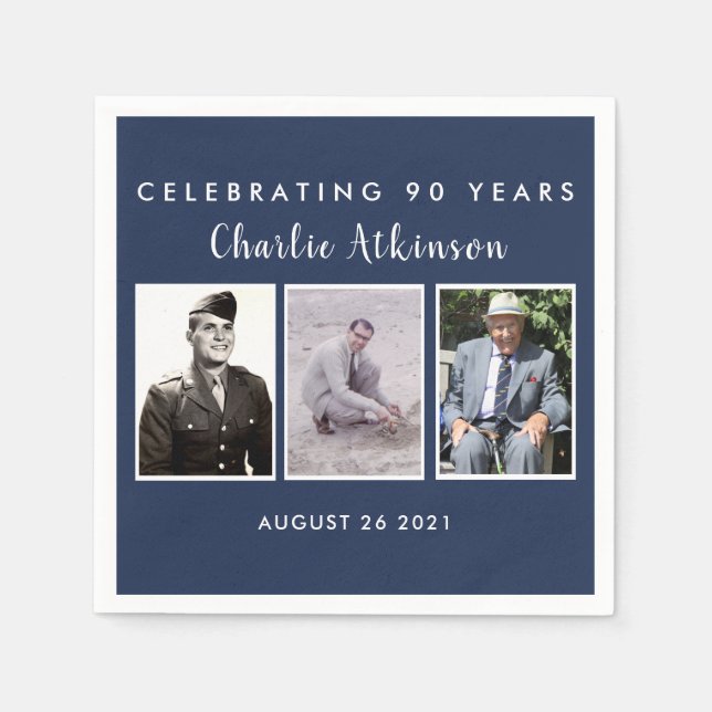 Servilleta De Papel 90.º collage de fotos de cumpleaños (Anverso)