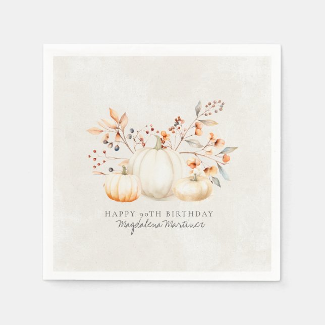 Servilleta De Papel 90.º cumpleaños Cae la Calabaza Blanca Personaliza (Anverso)
