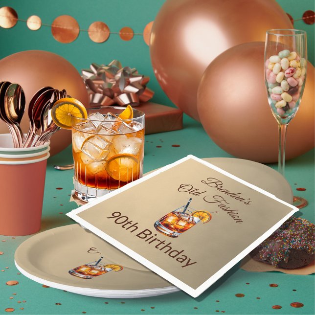 Servilleta De Papel 90.º cumpleaños de la vieja moda masculina de cóct (Subido por el creador)