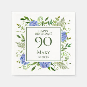 Servilleta De Papel 90.º cumpleaños Hidráneas Azules