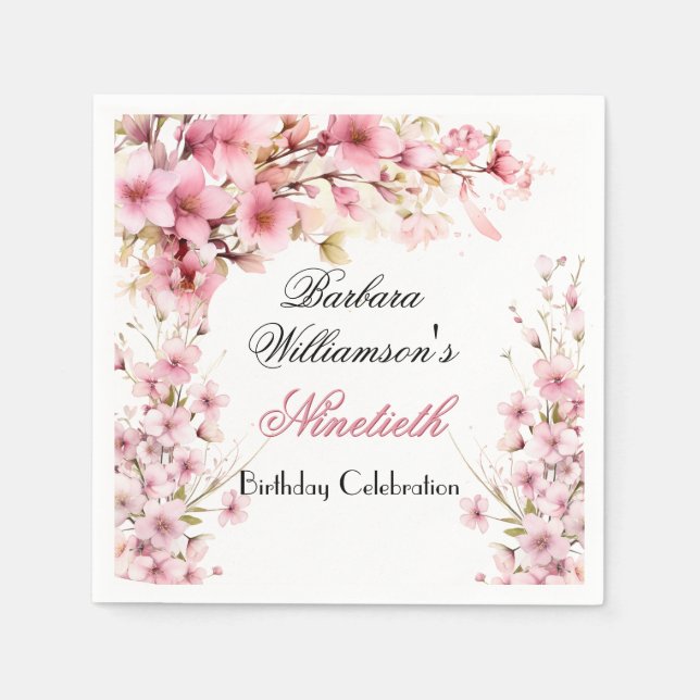 Servilleta De Papel 90.º Cumpleaños Pintado Floral (Anverso)