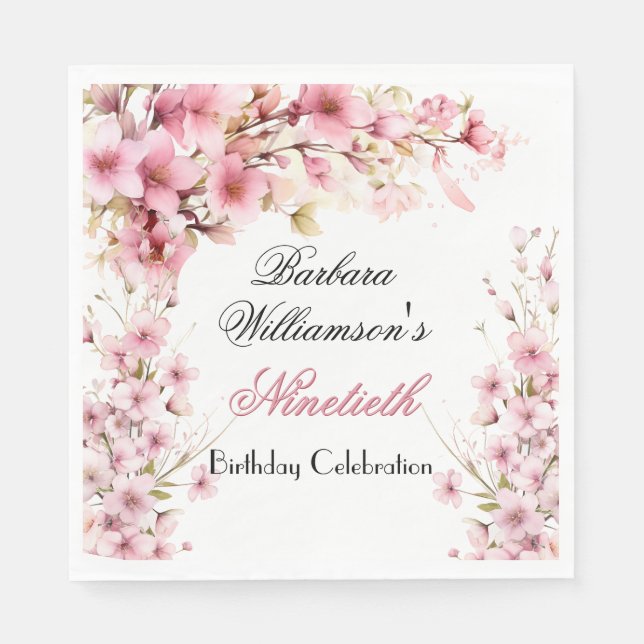 Servilleta De Papel 90.º Cumpleaños Pintado Floral (Anverso)