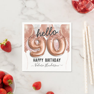 Servilleta De Papel 90.º cumpleaños Purpurina rosa Globos servilletas