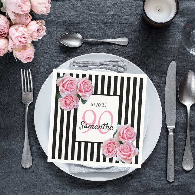 Servilleta De Papel 90 años rosas rosas rosas negras rayas blancas (Subido por el creador)