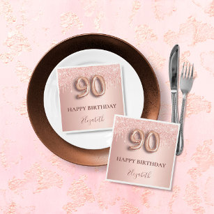 Servilleta De Papel 90 cumpleaños rosa purpurina oro estilo globo rosa