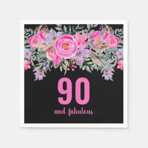Servilleta De Papel 90 cumpleaños toallas de fiesta floral rosa negro