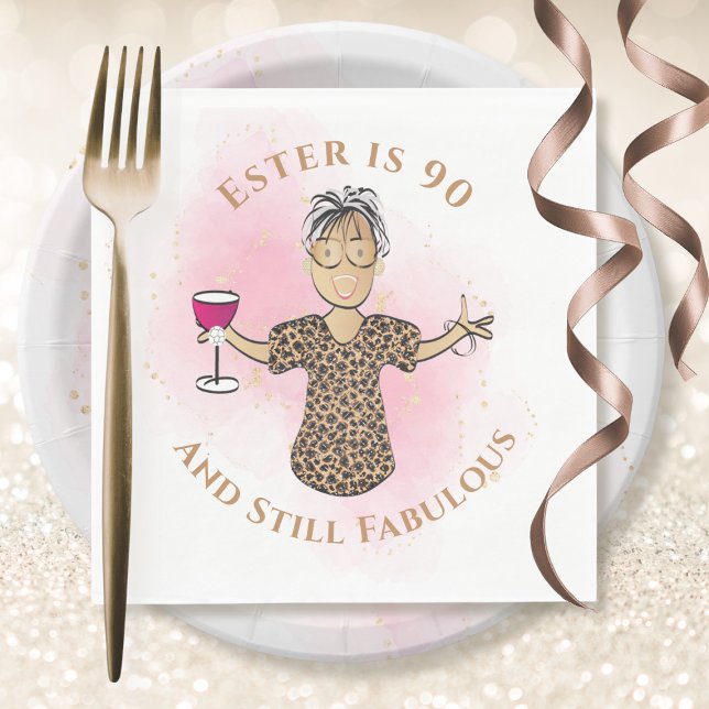 Servilleta De Papel 90 y fabuloso cumpleaños de hembra rosada de oro é (Subido por el creador)