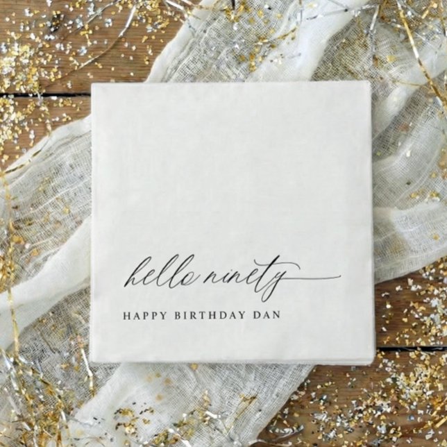 Servilleta De Papel 90th Birthday Party Hello 90 Modern Milestone (90th birthday party napkins - elegant modern black and white hello ninety birthday party decor.)