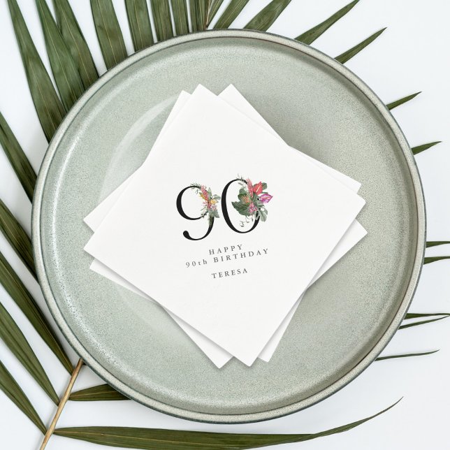 Servilleta De Papel 90th Birthday Simple Elegant Tropical Invitation (Subido por el creador)