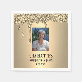 Servilleta De Papel 90th Ninety Elegant Birthday Party Gold