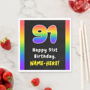 Servilleta De Papel 91° cumpleaños: Espectro arcoiris # 91, nombre per