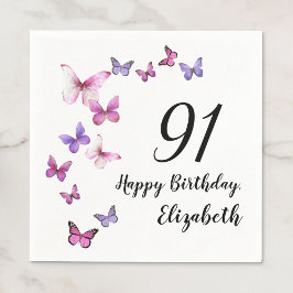 Servilleta De Papel 91st Birthday Pink Purple Butterflies 