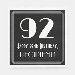 Servilleta De Papel 92º cumpleaños ~ Art Deco Inspirado Aspecto "92",