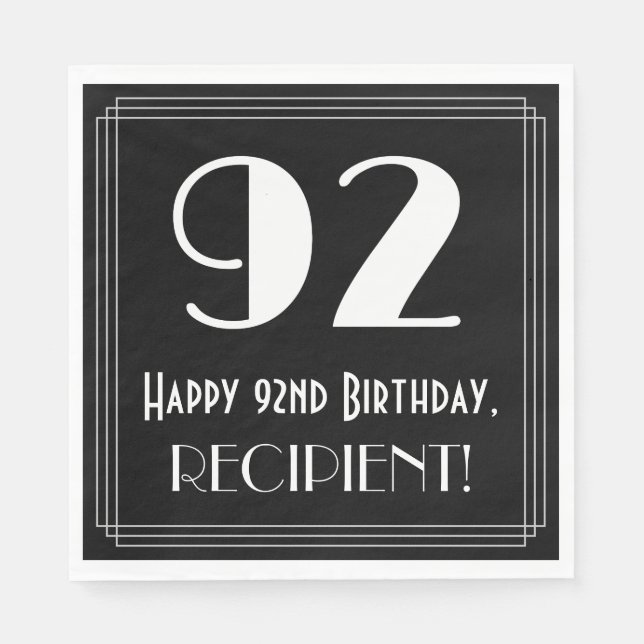 Servilleta De Papel 92º cumpleaños ~ Art Deco Inspirado Aspecto "92",  (Anverso)