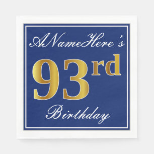 Servilleta De Papel 93.o cumpleaños elegante del oro azul, falso;