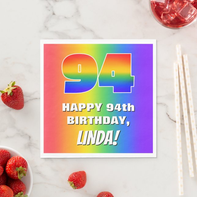Servilleta De Papel 94º cumpleaños: Colorido, divertido patrón arcoiri (In situ)