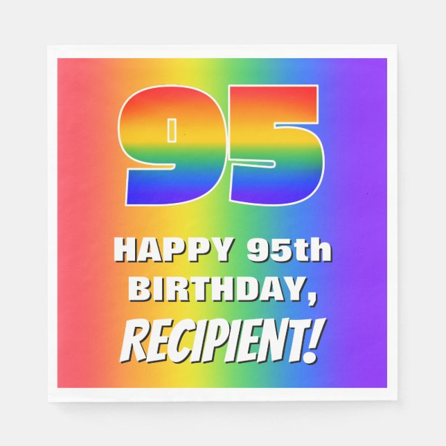Servilleta De Papel 95º cumpleaños: Colorido, divertido patrón arcoiri (Anverso)