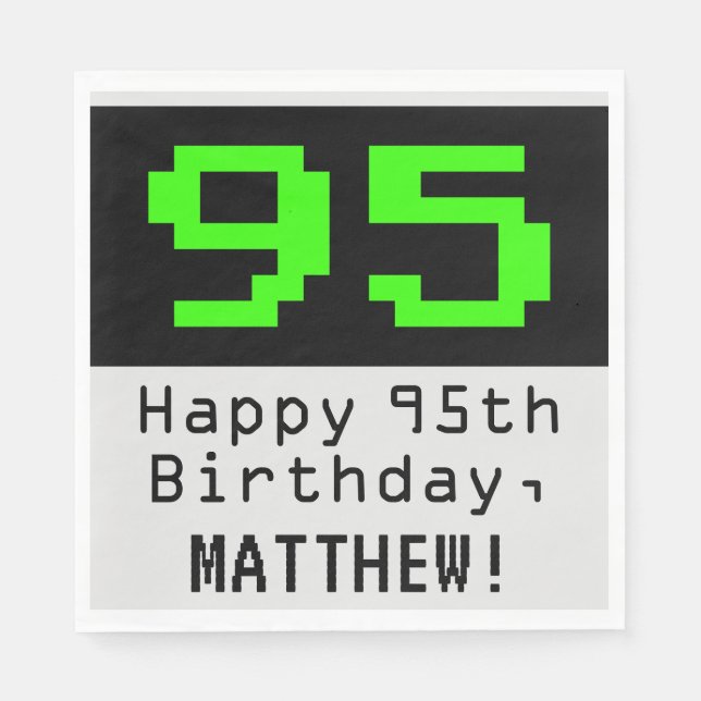 Servilleta De Papel 95º cumpleaños - Nerdy / Geeky Style "95" y nombre (Anverso)