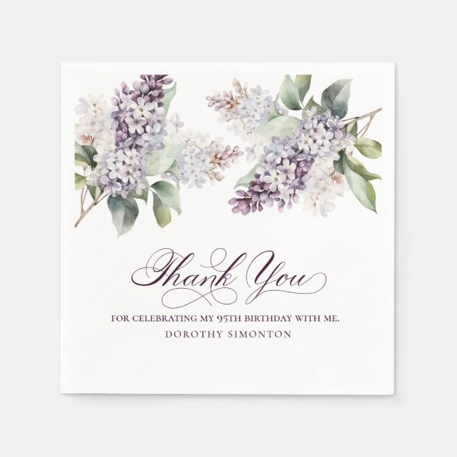 Servilleta De Papel 95.º Cumpleaños Cóctel Morado de Flor de Primavera (Anverso)