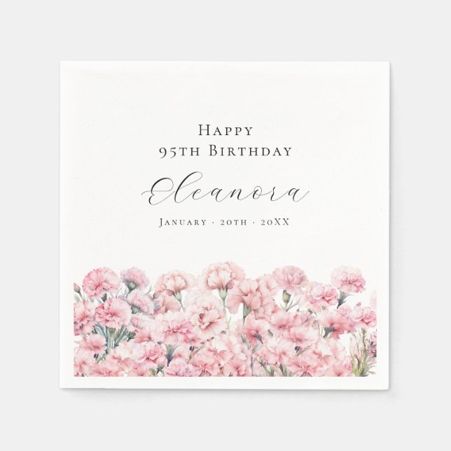 Servilleta De Papel 95th Birthday Pink Carnation January Birth Flower (Anverso)