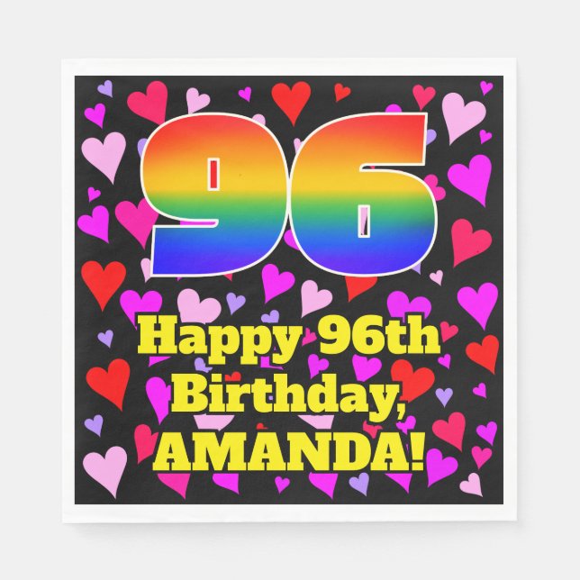 Servilleta De Papel 96º cumpleaños: Patrón de corazones amorosos, arco (Anverso)