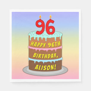 Servilleta De Papel 96º cumpleaños: Torta divertida y velas + nombre p