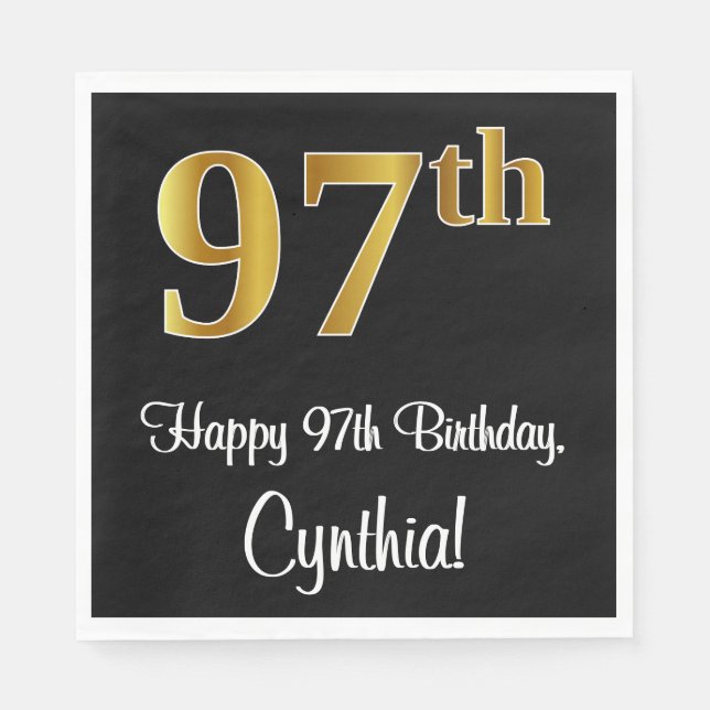 Servilleta De Papel 97 Aniversario ~ Elegante Lujoso Faux Gold Look # (Anverso)