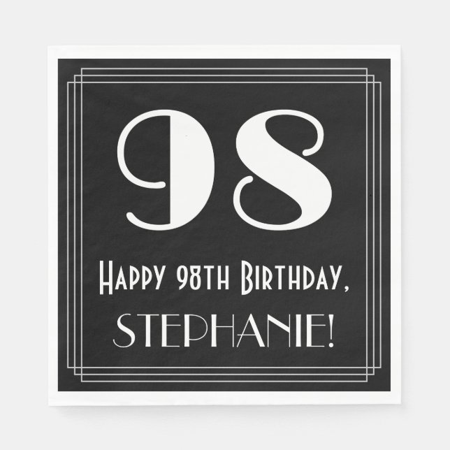 Servilleta De Papel 98º cumpleaños ~ Art Deco Inspirado Aspecto "98",  (Anverso)