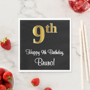 Servilleta De Papel 9 cumpleaños ~ Elegante lujoso Faux Gold Look #