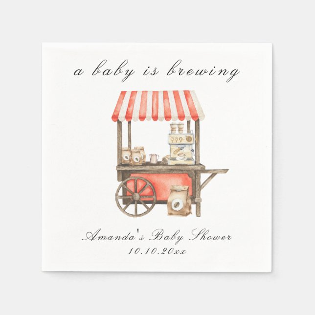 Servilleta De Papel A Baby Is Brewing Coffee Cart Baby Shower (Anverso)