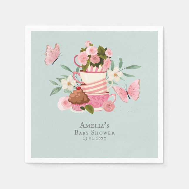 Servilleta De Papel A Baby is brewing garden tea party Baby shower (Anverso)