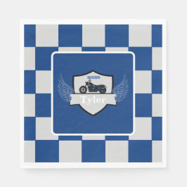 Servilleta De Papel A cuadros azules y grises y motocicleta