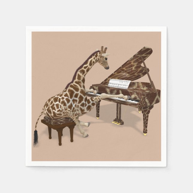 Servilleta De Papel A La Dulce Giraffe Le Encanta Jugar Piano (Anverso)