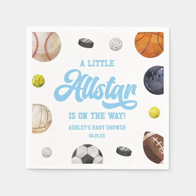 Servilleta De Papel A Little Allstar Is On The Way! Sports Baby Shower (Anverso)