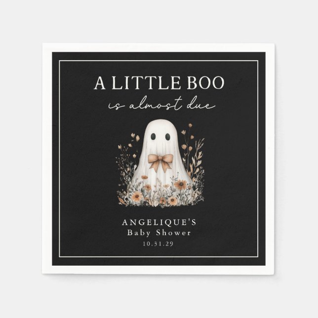 Servilleta De Papel A Little Boo Cute Ghost Wildflowers Baby Shower  (Anverso)
